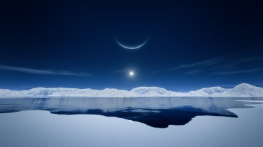 Güneş ve ay yukarıda pitoresk manzara