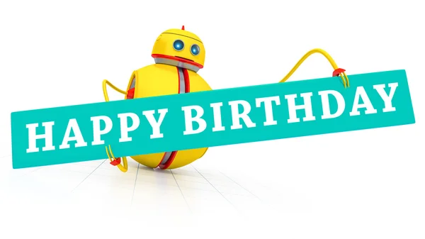 Robot with happy birthday greeting — Stock Photo, Image