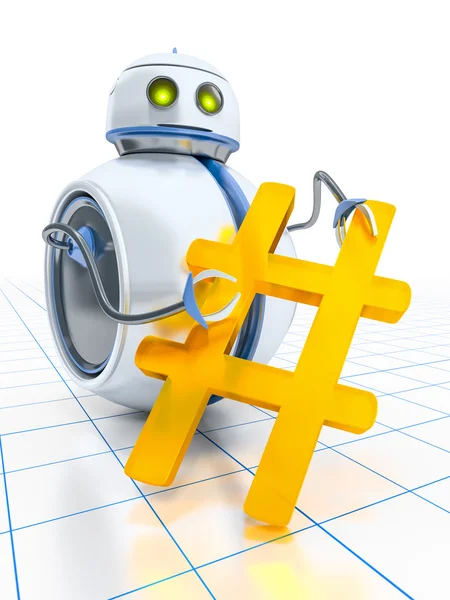 Robot bedrijf gele hashtag — Stockfoto