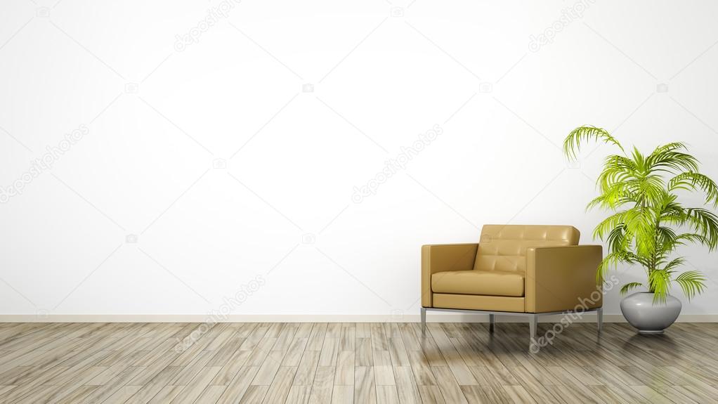 Bright room with brown armchair