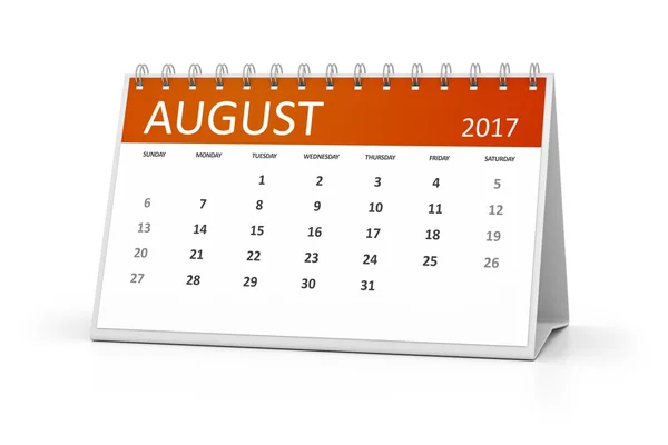 Tabella calendario 2017 agosto — Foto Stock