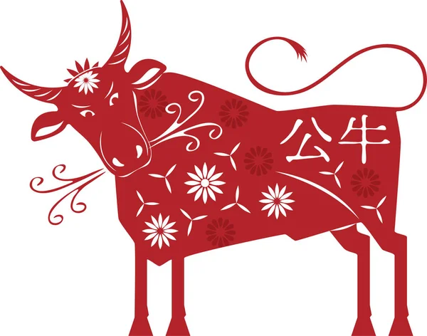 Traditional chinese bull. imitation of traditional chinese paper cut art — Stock Vector