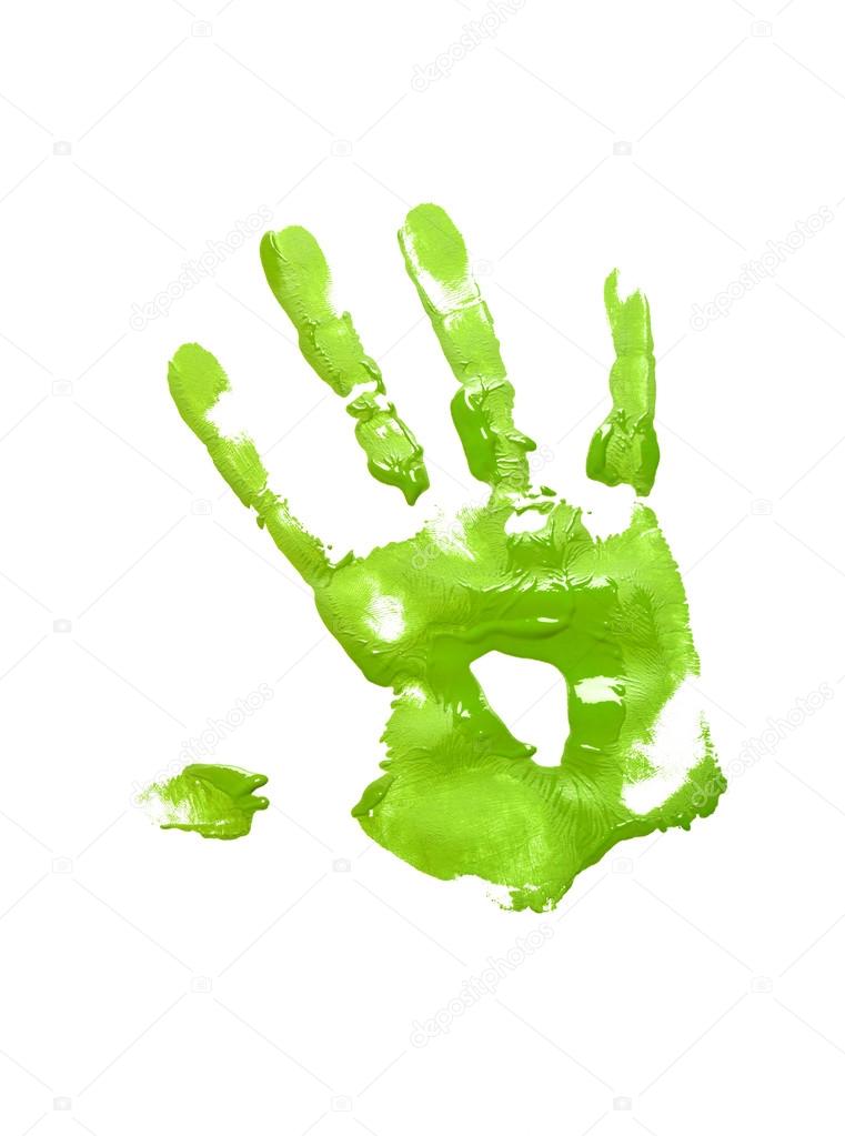 Green handprint on white