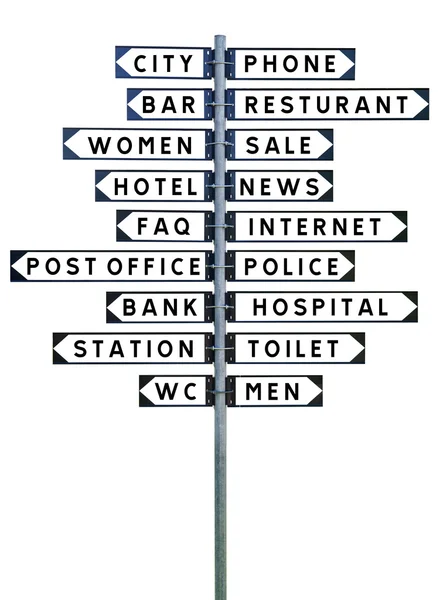 Sign Post with a large group of directions — Stock Photo, Image