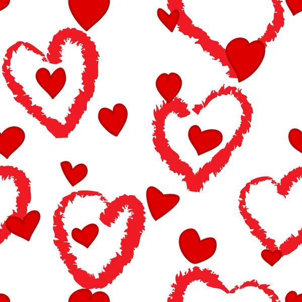 Sorunsuz elle çizilmiş kalp kırmızı ve beyaz desen — Stok Vektör