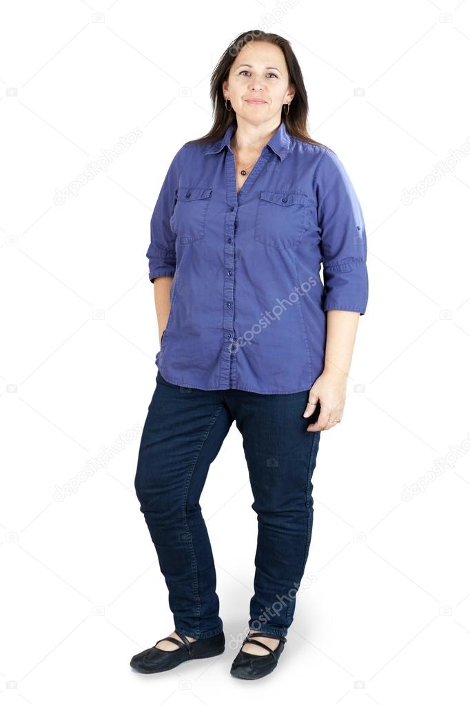 Middle-aged woman over white