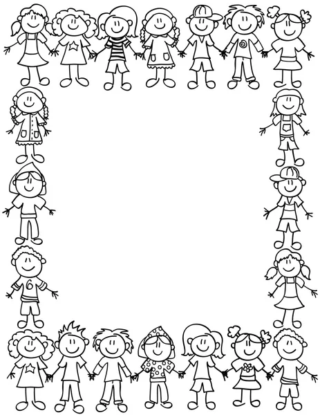 Kids friendship border-outline — Stock Vector