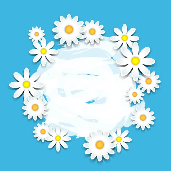 3D-daisies on blue card — Stock Vector