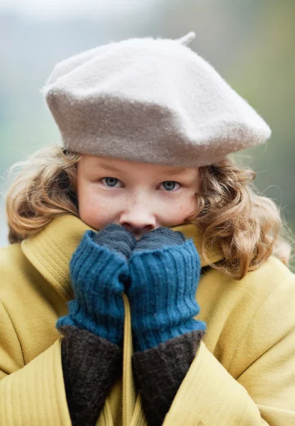 Blond girl freezing up — Stok fotoğraf