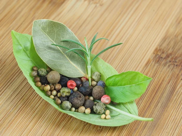 Basil's leaf with spices — Stock Photo, Image