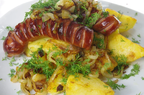 Pork sausages with potato — Stock Photo, Image