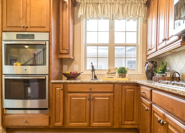 Double Ovens in Wood Cabinets — Stock Photo, Image