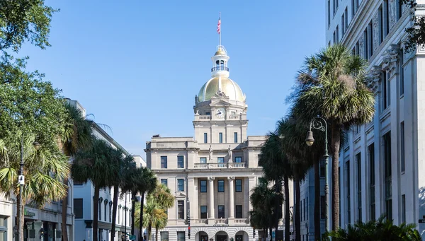 Savannah City Hall Down Palm Lined Street — Stock Photo, Image