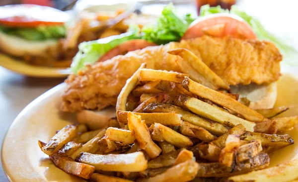 French Fries and Fried Fish Sandwich — Stock Photo, Image