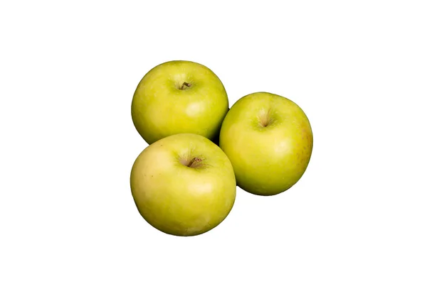 Trois pommes Granny Smith sur fond blanc — Photo