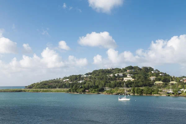 Voilier blanc mouillé au large des côtes de l'île tropicale — Photo