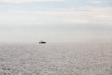 Karides Net çekerek Sillouette tekne