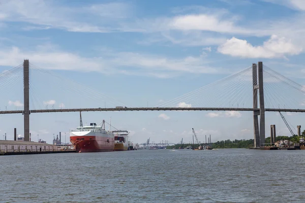 Twee grote vrachtschepen in de haven van Savannah — Stockfoto