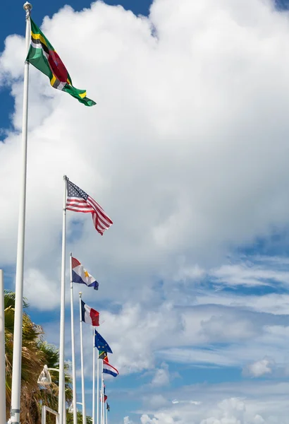 Row of Flags in Marigot St Martin — Stock Photo, Image