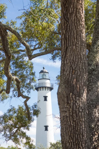 木を超える白灯台 — ストック写真