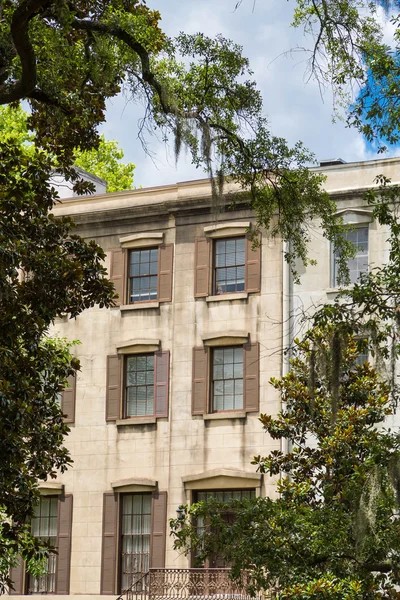 Edifício de gesso marrom com persianas Brown — Fotografia de Stock