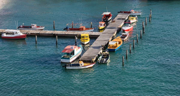 Barche da pesca colorate al molo di Aruba — Foto Stock