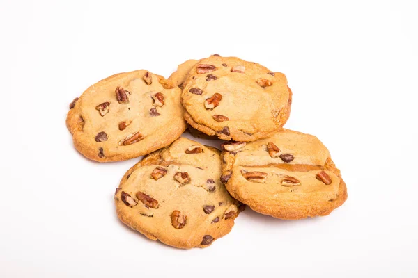 Pecan Chocolate Chip Cookies on White — Stock Photo, Image