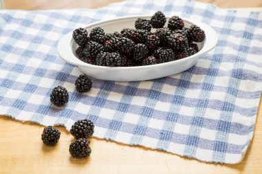 Pencere ışık mavi onay kumaş üzerine taze böğürtlen