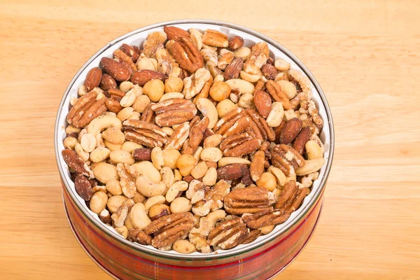 Deluxe Mixed Nuts in Red Tin — Stock Photo, Image