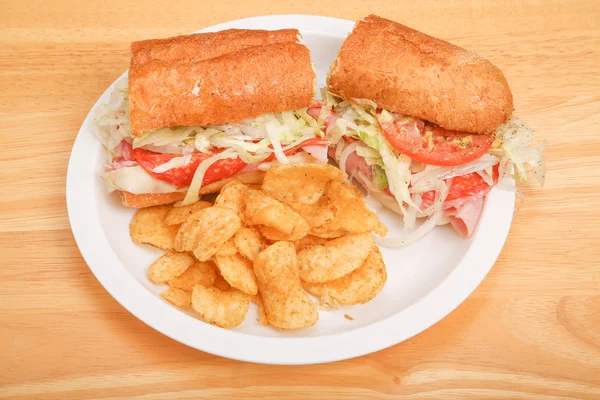 Italian Sub Sandwich with Potato Chips — Stock Photo, Image