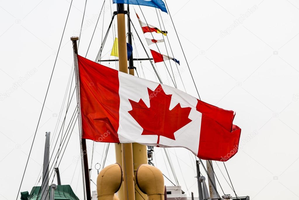 Canadian Flag on Old Ship