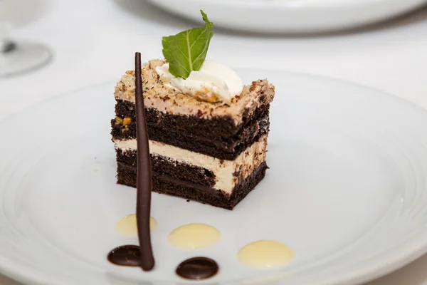 Schokoladenkuchen mit Minzblatt — Stockfoto
