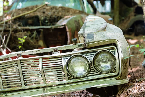 Grill on Wrecked Car en Woods — Foto de Stock