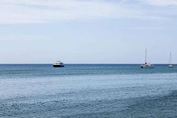 Ferry with Sailboats on Blue — Stock Photo, Image