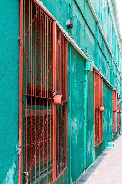 Оранжевые ворота на зеленой стене — стоковое фото