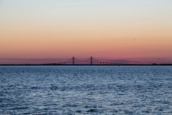 Sunset and Suspension Bridge — Stock Photo, Image