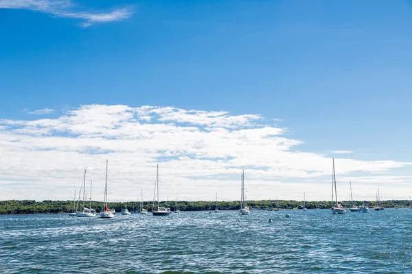 Zeilboten door groene Horizon — Stockfoto