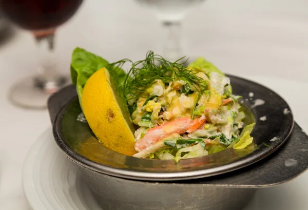 Lemon Wedge on Seafood Salad — Stock Photo, Image