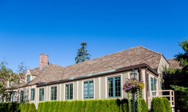 Yeşil Hedge arkasında büyük ev