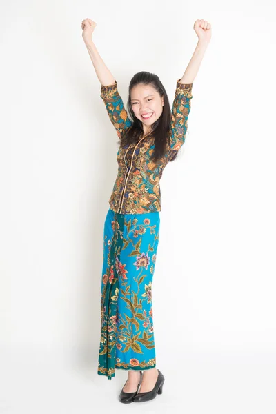 Happy Asian female arms up — Stock Photo, Image