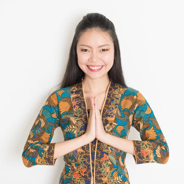 Asian girl greeting — Stock Photo, Image