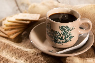 Traditional Malaysian Chinese coffee and soda crackers