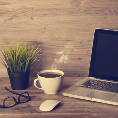Office interior wooden work place