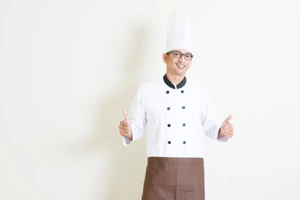 Indian male chef thumbs up — Stok fotoğraf