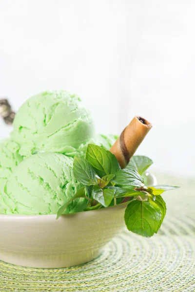 Gelato alla menta in ciotola — Foto Stock