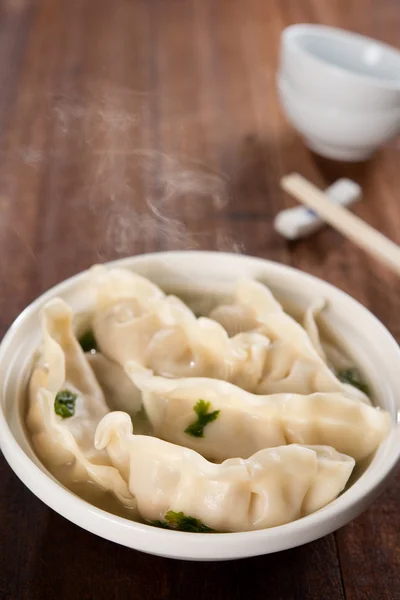 Delicious Asian meal dumplings soup — Stock Photo, Image