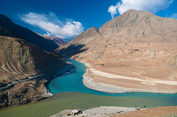 Zanskar and Indus rivers view