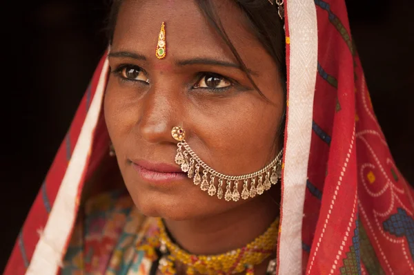 Portrait of traditional Indian female thinking — Stok fotoğraf