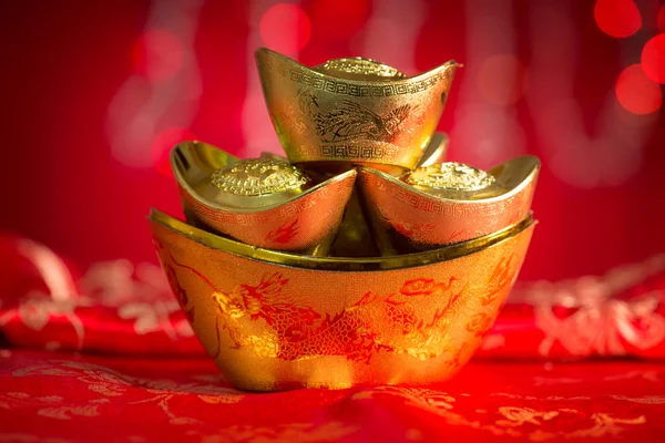 Chinese New Year decorations gold ingots — Stok fotoğraf