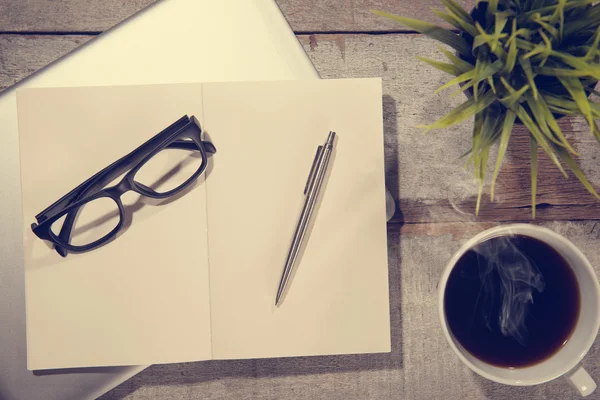 Working table top overhead view — Stock Photo, Image